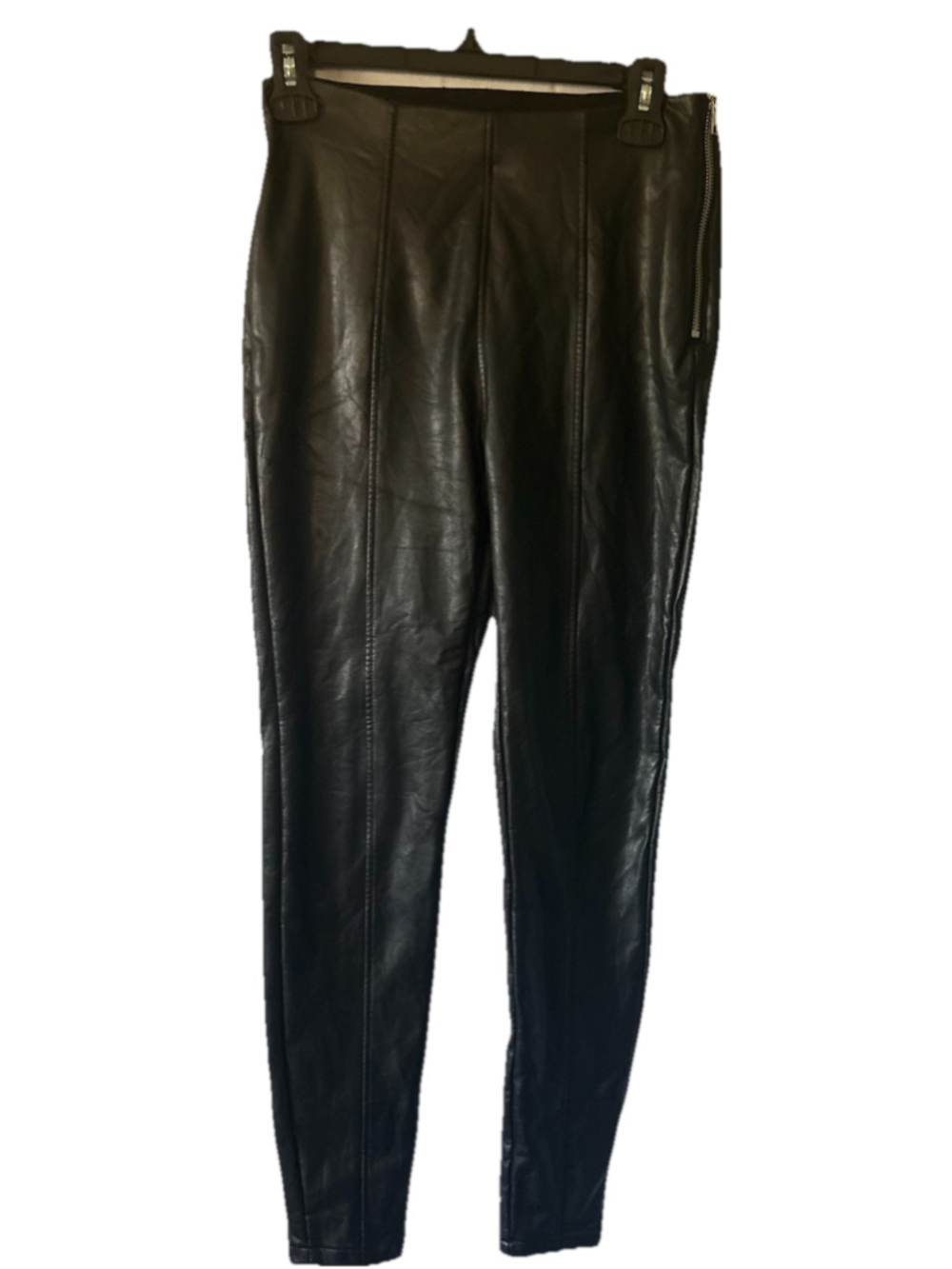 New Look Faux Leather Leggings Black High Waisted Side Zip Skinny Pants US 6